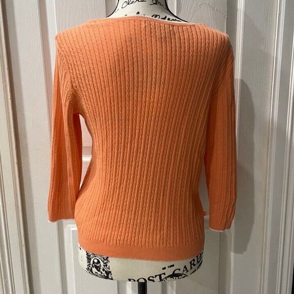 RALPH LAUREN CABLE KNIT SWEATER 100% COTTON V NECK SZ M CORAL/WHITE AESTHETIC - Picture 4 of 16